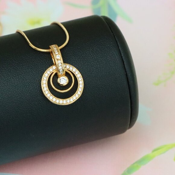 "Elegant Rose Gold Circular Pendant with Sparkling Crystal Accents, XPPT1221 - Picture 9 of 13